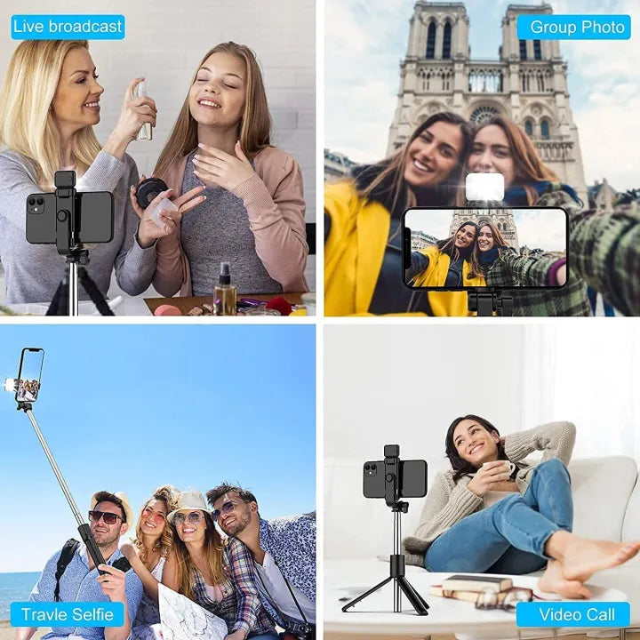 🔥4 in 1 Wireless Selfie Stick🔥( With Light & Bluetooth Shutter Remote )