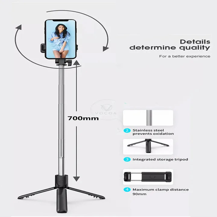 🔥4 in 1 Wireless Selfie Stick🔥( With Light & Bluetooth Shutter Remote )